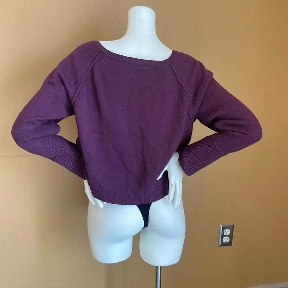 Athleta Kinsley Wool Blend Sweater Crop V Neck Purple Knit Top Size Large